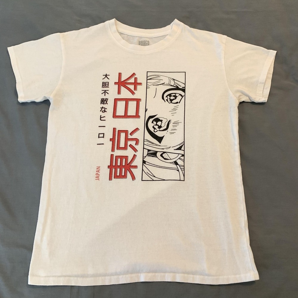 Brisco Brands Anime Manga Shirt Mens Medium White Japan Graphic Daring Hero - Picture 2 of 8